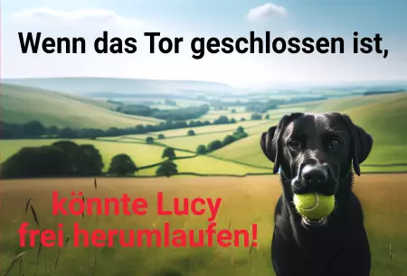 Hunde Vorsicht Warnschild Zutritt verbotenHunde Wenn das Tor geschlossen ist, könnte Lucy frei ... Bild